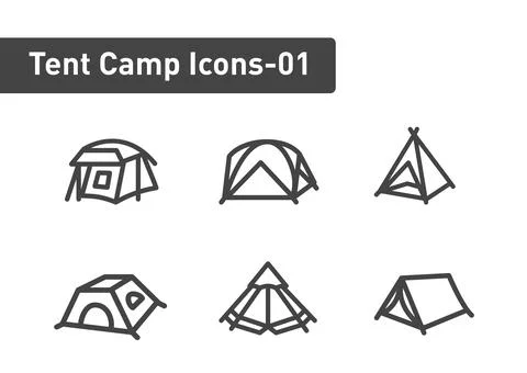 Tent camp icon set isolated on white background ep01 Stock Illustration