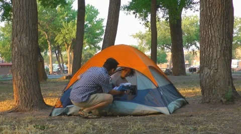 Tent on campground Stock Footage