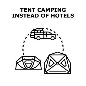 Tent camping instead of hotels concept exploring outdoor travel Stock Illustration