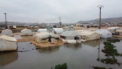 Tent cities in Idlib countryside. Video stock 125765357