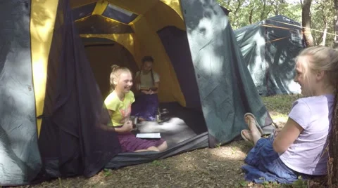 A tent in the forest. Video stock 64948795