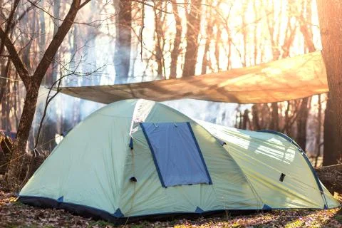 Tent in forest Stock Photos