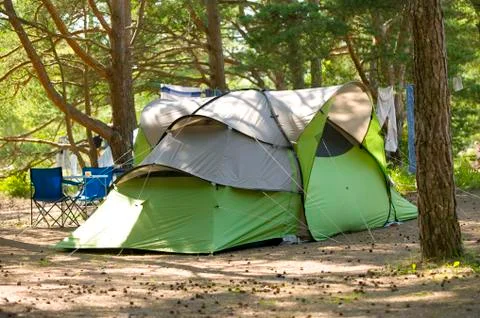 Tent in forest.jh Stock Photos