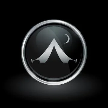 Tent icon inside round silver and black emblem Stock Illustration