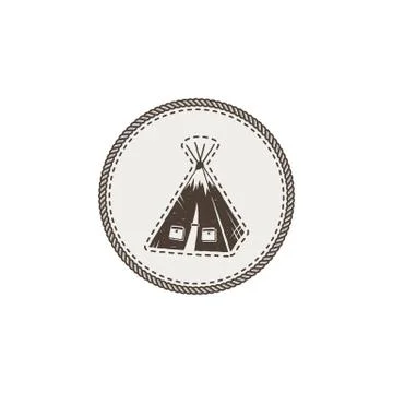 Tent icon, patch and sticker. Vintage hand drawn outdoor adventure design Stock Illustration