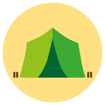 Tent icons in a flat style. Vector image on a round colored background. Eleme Stock Illustration