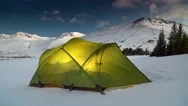 Tent Illuminated In Snow Time Lapse Stock Footage