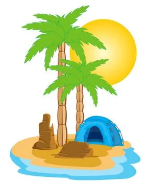 Tent on island Stock Illustration