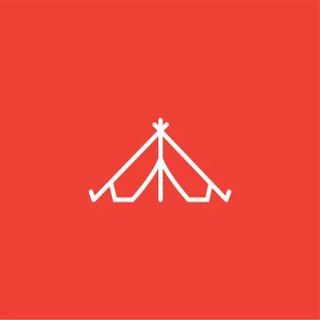 Tent Line Icon On Red Background. Red Flat Style Vector Illustration Stock Illustration