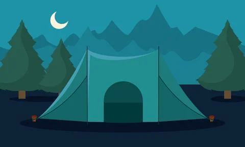 Tent in moonlight hills. Vector Stock Illustration