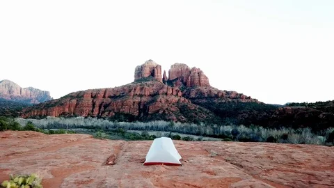 Tent on Mountain Aerial Push Stock Footage 116058099
