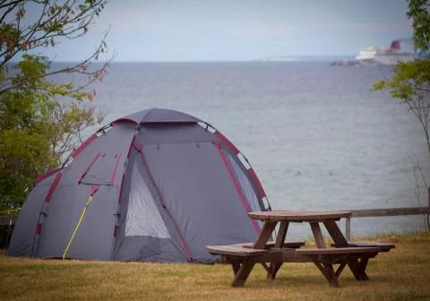 Tent next to the ocean.gn Stock Photos