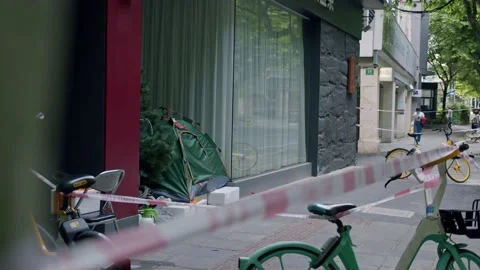Tent Outside Fully Locked Down Community in Shanghai, China Stock Footage 195101434