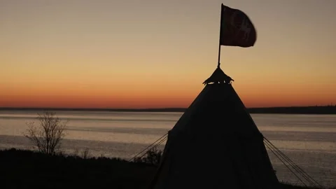 Tent over the river before dawn Stock Footage 236178072