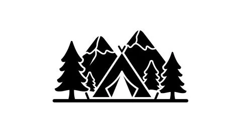 A tent pitched in front of mountains and trees Stock Illustration