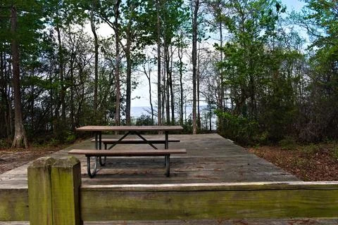 Tent Platform and Table Overlooking Lake Waccamaw Stock Photos