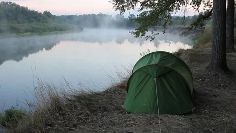 Tent on the river bank 스톡 동영상 85220822