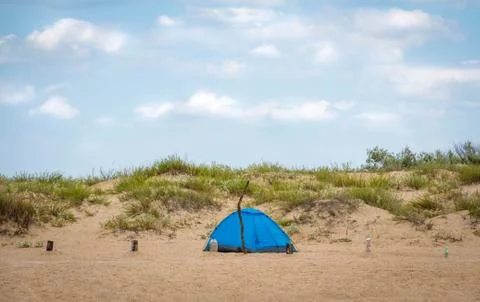 The tent is on the sand. Stock Photos