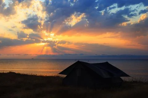 Tent on the seashore Stock Photos
