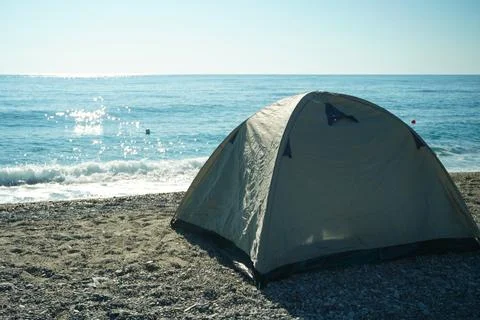 Tent on the seashore. 스톡 사진