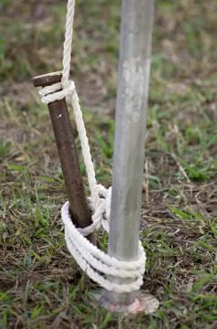Tent stake tie down Stock Photos