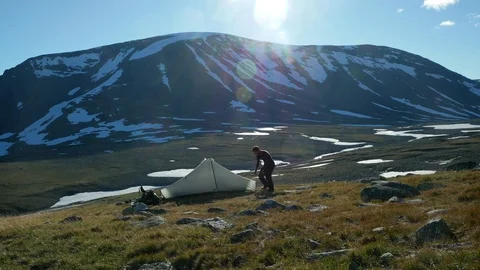 Tent in the Summer Mountains Stock Footage 97283686