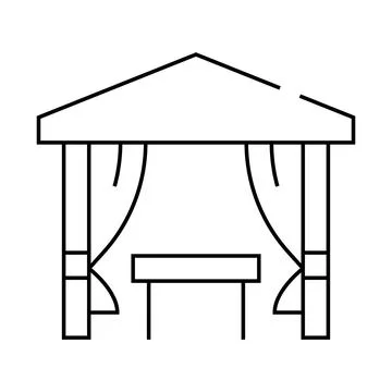 Tent with table for eating line icon vector illustration Stock Illustration