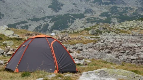 Tent on the top of the mountain 스톡 동영상 79749808
