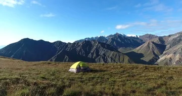 Tent on top of a mountain Stock Footage 86129429
