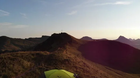 Tent On Top Of A Mountain Stock Footage 266397842