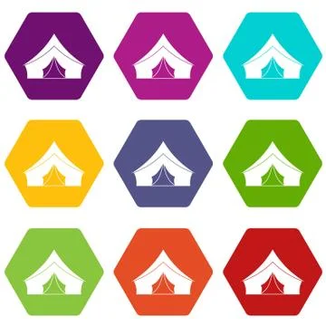 Tent with a triangular roof icon set color hexahedron 스톡 일러스트