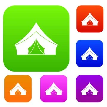 Tent with a triangular roof set color collection Stock Illustration