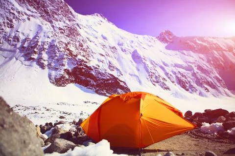 Tent under a mountain Stock Photos
