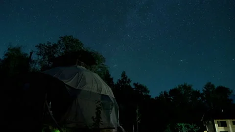 Tent under the night starry sky, night timelapse Stock Footage 157660346