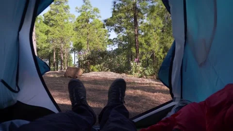 Tent view in Caldera De Taburiente National Park La Palma Canary Islands Spain Video stock 130914616