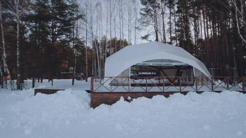 A tent in winter by the water Stock Footage 231405528