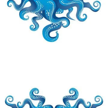 Tentacles of an octopus blue and white  frame Stock Illustration