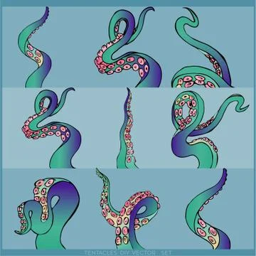 Tentacles of an octopus set Stock Illustration