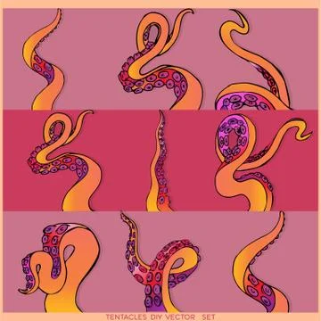 Tentacles of an octopus set Stock Illustration