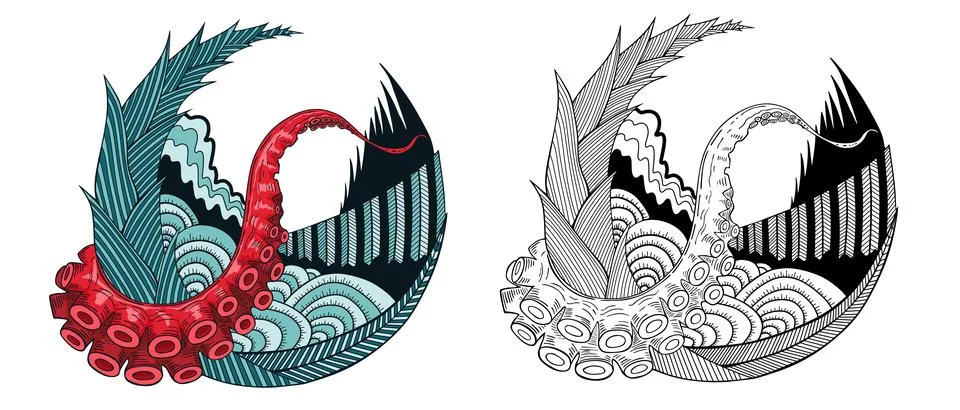 Tentacles octopus zentangle vector illustration Stock Illustration