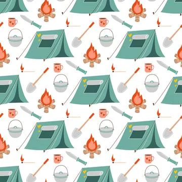 Tenting vacation seamless pattern vector graphic Stock Illustration