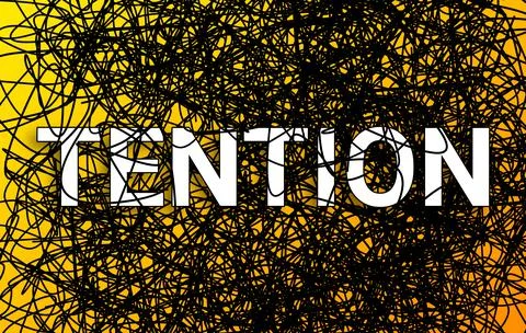 Tention world on yellow gradient colour with random Black line. 스톡 일러스트