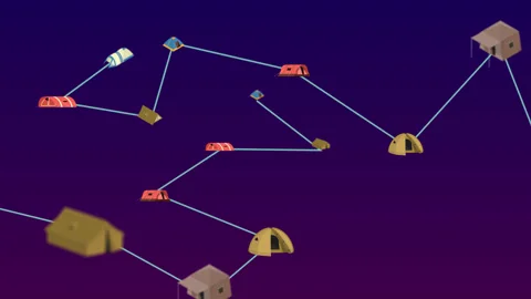 Tents connection lines animation Stock Footage 157034015