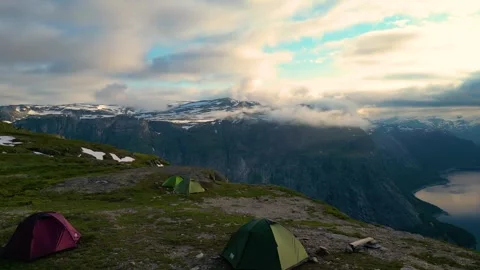 Tent's At The Edge Of A Cliff Stock Footage 249908851