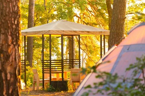 Tents in a forest Stock Photos