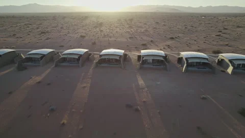 Tents in the Namib Desert at sunset Stock Footage 264603567