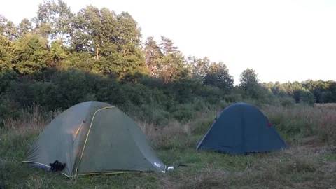 Tents in the summer forest Video stock 139458195