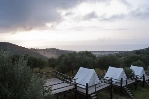 Tents at sunset Stock Photos