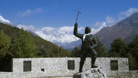 Tenzing Norgay Monument in Namche Bazaar Stock Footage 228639699