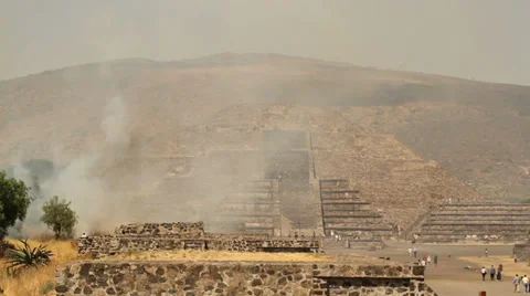 Teotihuacan Pyramids in fire Stock Footage 34331940